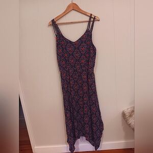Maurices Large navy coral micro floral flowy strappy dress rayon